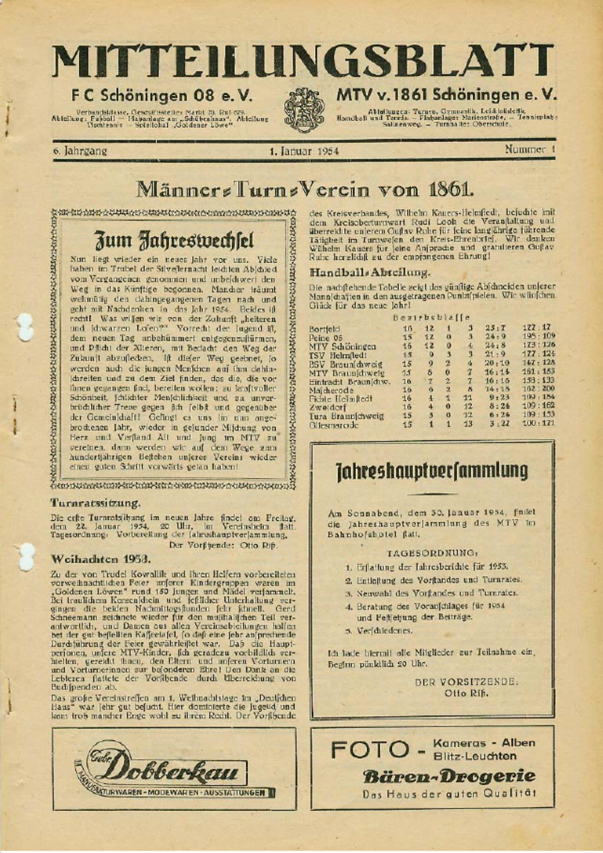 Mitteilungsblatt FC MTV 1954